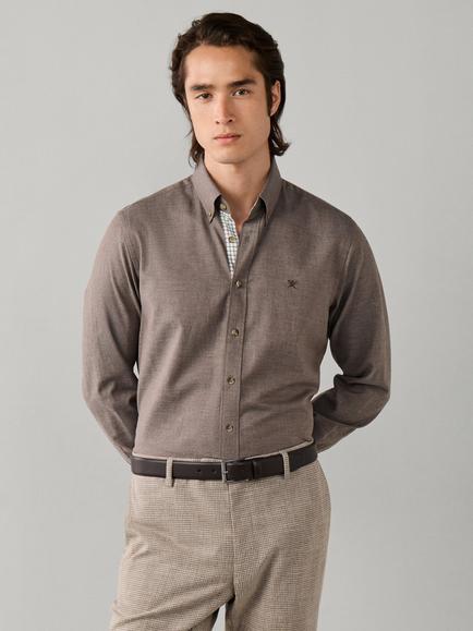 Hackett London Cotton Tailored Fit Flannel Shirt, Putty Beige, Putty Beige