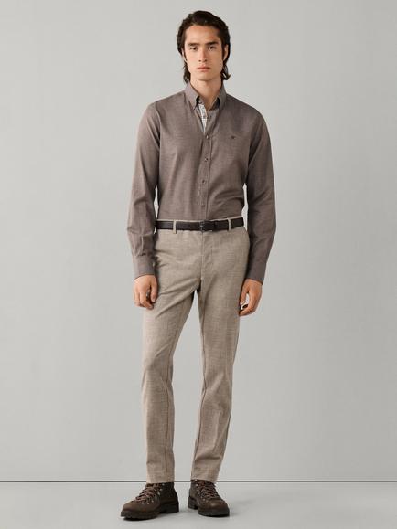 Hackett London Cotton Tailored Fit Flannel Shirt, Putty Beige - view 2, Putty Beige