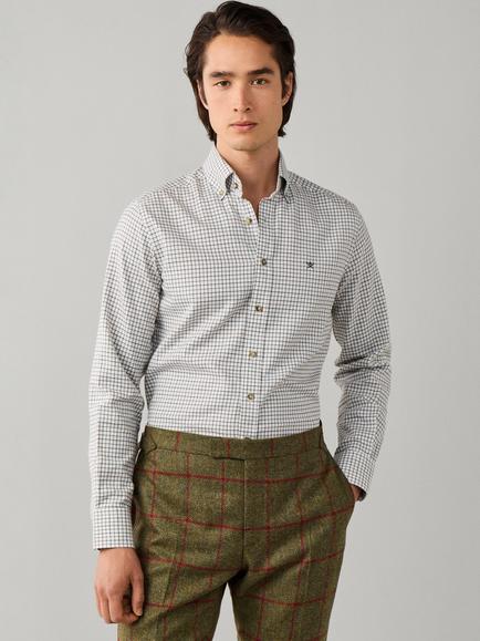 Hackett London Cotton Regular Fit Check Shirt, Hunter Green
