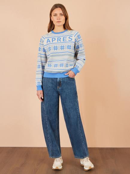 Yumi Après Fair Isle Knit Jumper, Blue - view 2, Blue