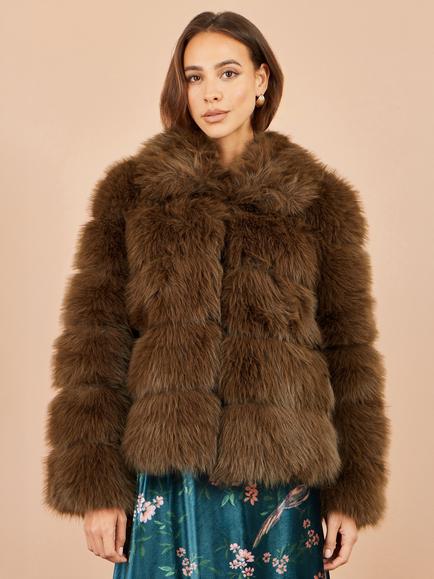 Yumi Luxe Faux Fur Coat, Brown, Brown