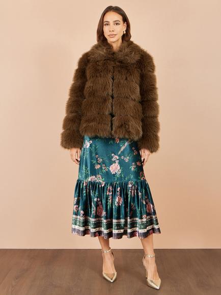 Yumi Luxe Faux Fur Coat, Brown - view 2, Brown