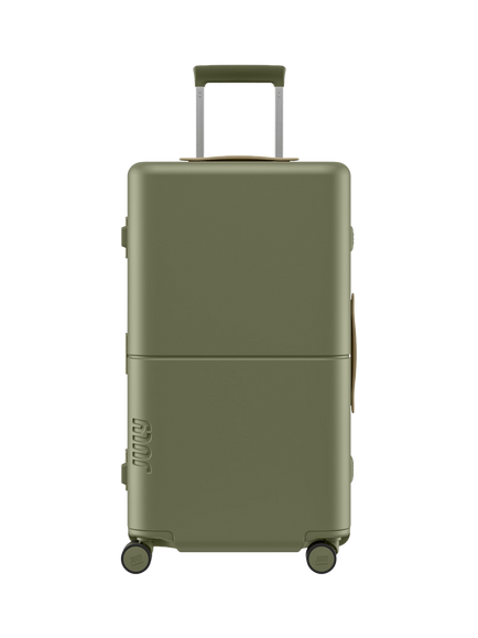 July Checked Trunk Leather 4-Wheel 72cm Large Suitcase, Matte Moss Green