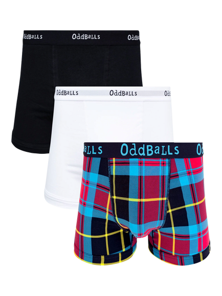 OddBalls Stretch Cotton Mixed Tartan Print Boxer Shorts, Pack of 3, Multi, Multi