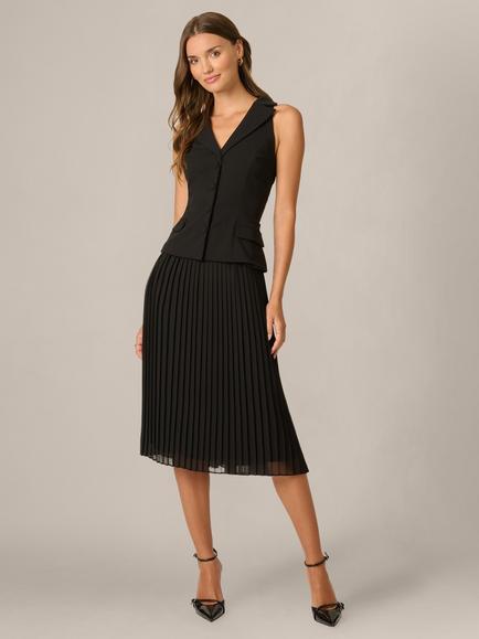 Adrianna Papell Crepe Pleat Chiffon Dress, Black, Black