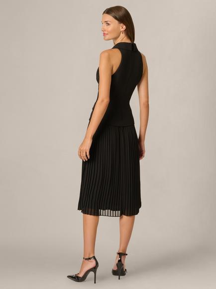 Adrianna Papell Crepe Pleat Chiffon Dress, Black - view 2, Black