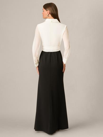 Adrianna Papell Knit Crepe Organza Gown, Black/Ivory - view 2, Black/Ivory