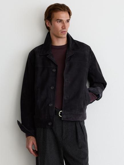 Reiss Suede Revere Collar Jacket, Navy, Navy