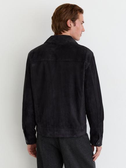 Reiss Suede Revere Collar Jacket, Navy - view 2, Navy