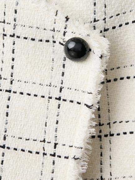 Mango Frayed Edge Detail Cropped Check Blazer, Raw - view 2, Raw
