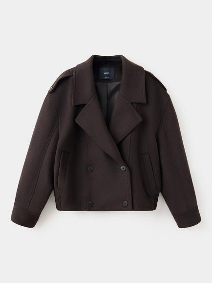 Mango Double Breasted Pea Coat, Chocolate, Chocolate