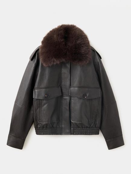 Mango Structured Aviator Collar Bomber Jacket, Chocolate, Chocolate