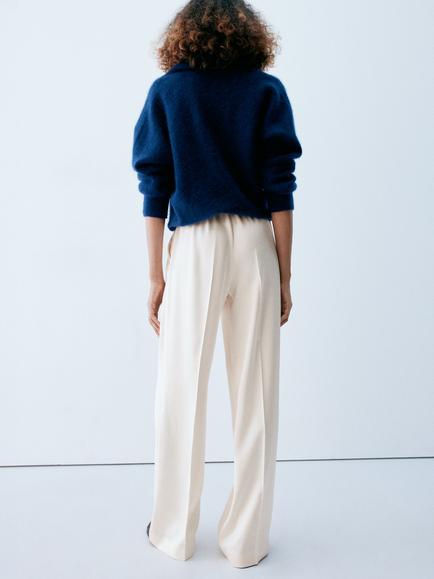 Mango Satin Wide Leg Tailored Trousers, Raw - view 2, Raw