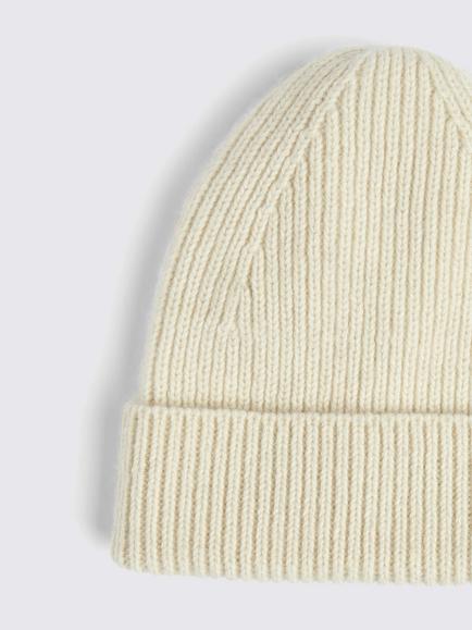 Moss Wool Cashmere Blend Ribbed Beanie Hat, Winter White - view 2, Winter White