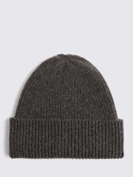 Moss Wool Cashmere Blend Ribbed Beanie Hat, Charcoal Grey, Charcoal Grey