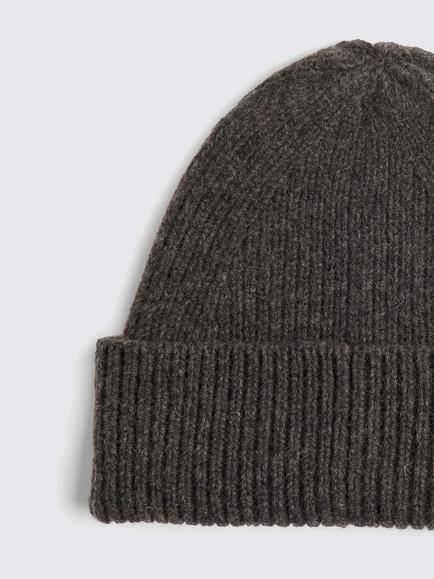 Moss Wool Cashmere Blend Ribbed Beanie Hat, Charcoal Grey - view 2, Charcoal Grey