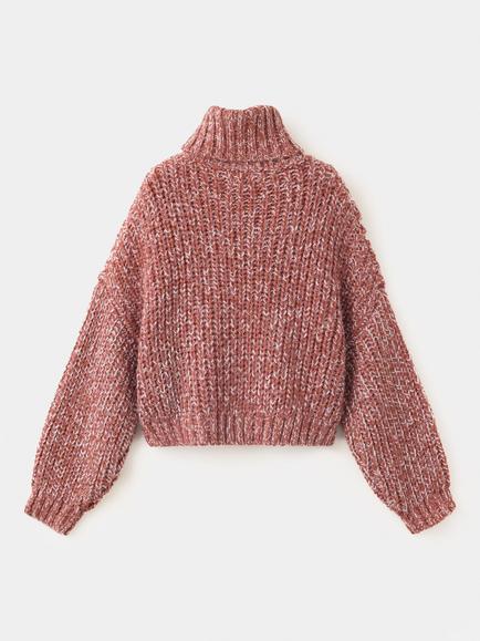 Mango Kids' Chunky Knit Roll Neck Jumper, Terracotta - view 2, Terracotta