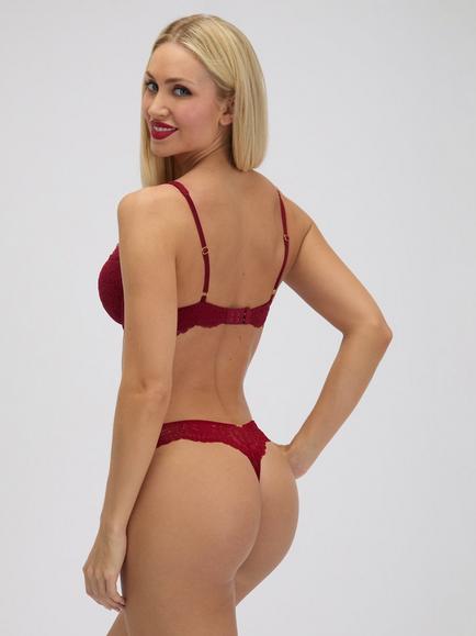 Boux Avenue Emma-Rose Floral Lace Classic Thong, Red - view 2, Red