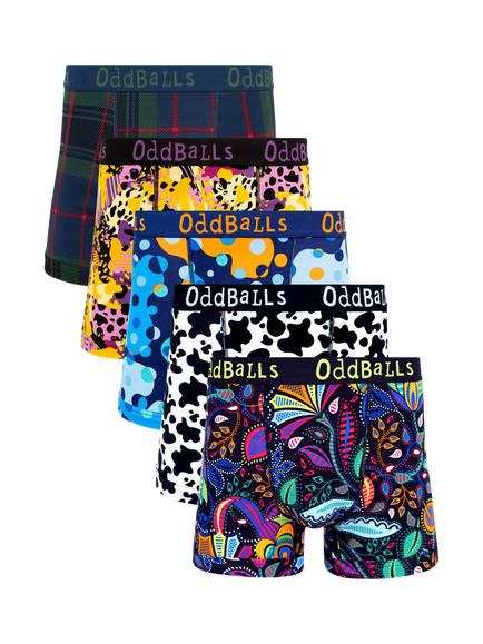 OddBalls Stretch Cotton Mixed Print Boxer Shorts, Pack of 5, Multi, Multi