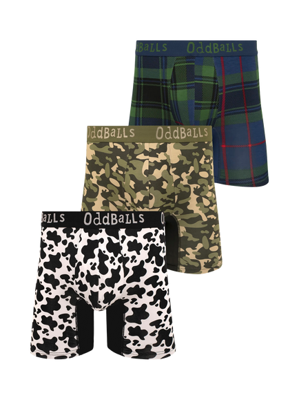 OddBalls Bamboo Check, Camo & Cow Boxer Shorts, Multi, Multi