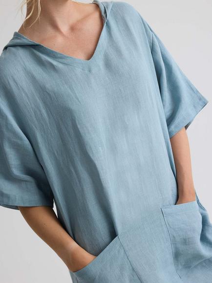 Pretty You London Pure Linen Hooded Tunic - view 2, Blue Haze