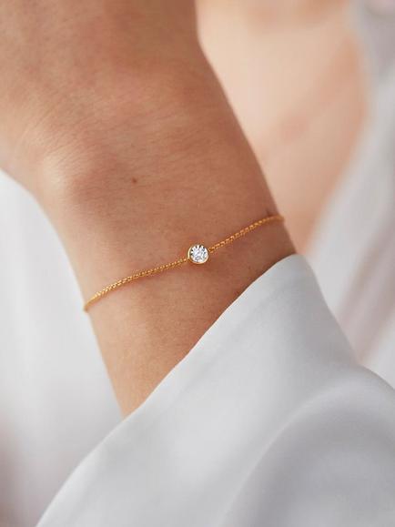 Monica Vinader Solitaire Diamond Chain Bracelet, Gold - view 2, White