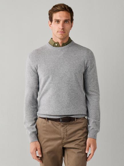 Hackett London Merino Wool Blend with Cashmere Crew Neck Jumper, Putty Beige