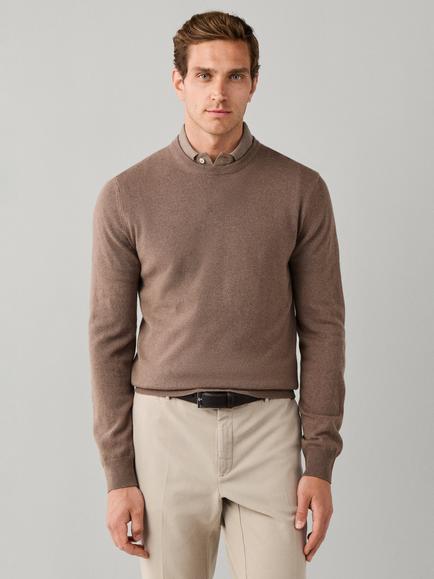Hackett London Merino Wool Blend with Cashmere Crew Neck Jumper, Natural Beige