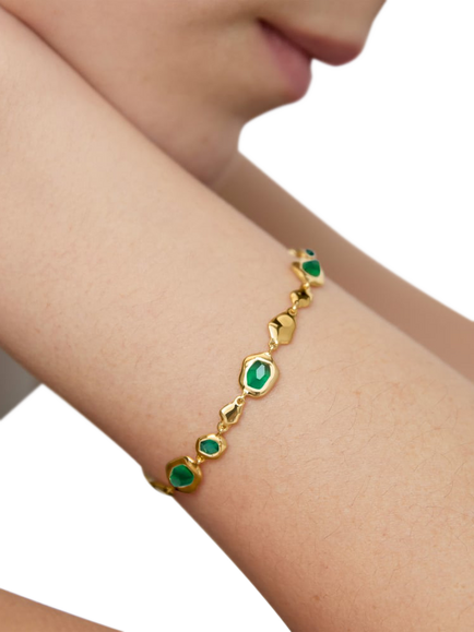 Monica Vinader Odyssey Gem Pebble Bracelet - view 2, Gold - Green Onyx