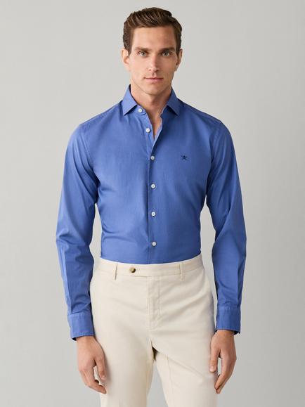 Hackett London Tailored Fit Cotton Stretch Poplin Shirt, Steel Blue