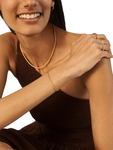 Monica Vinader Twist Rope Chain Bracelet, Gold - view 2, Gold