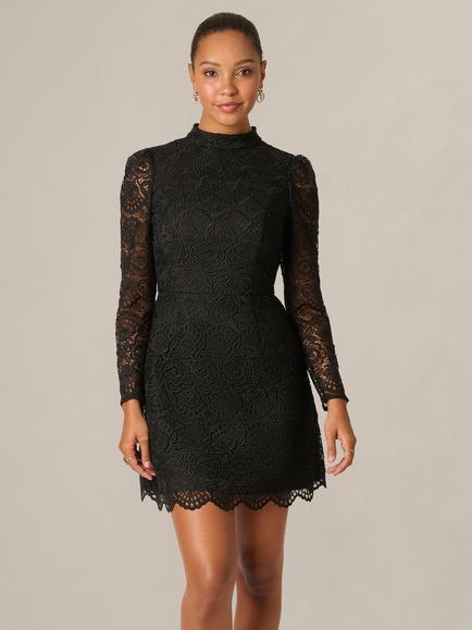 Adrianna Papell Sequin Lace Mini Dress, Black, Black