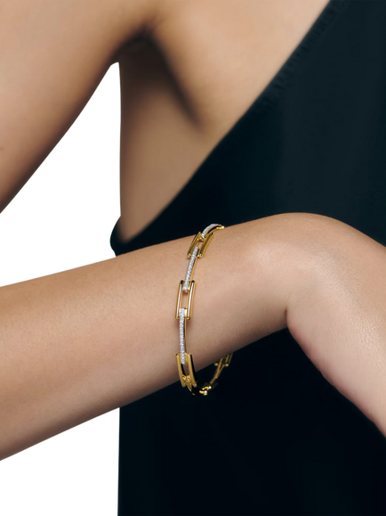 Monica Vinader Slim Sig Link Pave Lab Diamond Bracelet, Gold - view 2, Gold