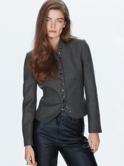 Mango Tailored Dogtooth Pattern Single Breasted Blazer, Blue, Blue