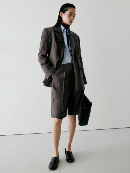 Mango Dogtooth Pattern Oversized Single Breasted Blazer, Taupe, Taupe