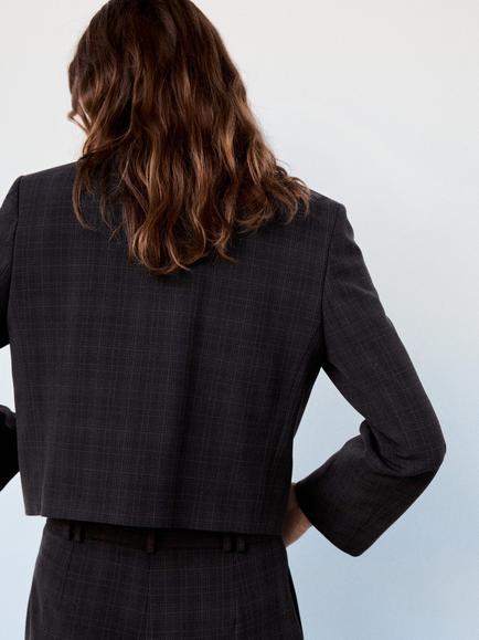 Mango Cropped Single Breasted Blazer, Brown - view 2, Brown