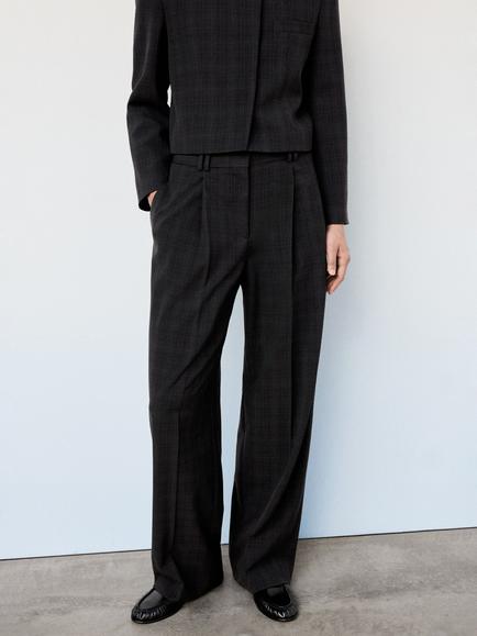 Mango Tailored Check Trousers, Brown, Brown