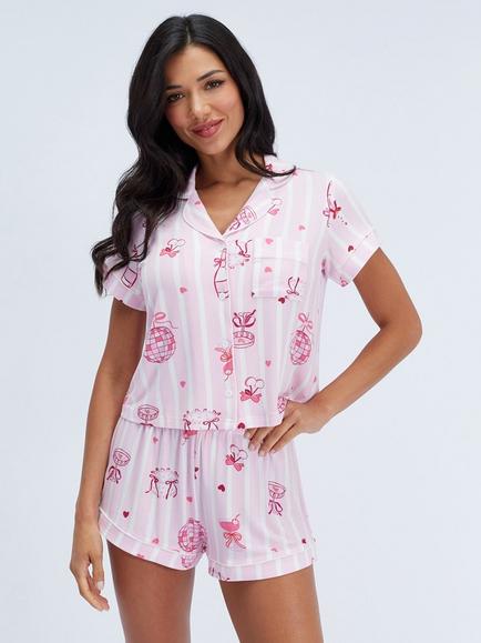 Boux Avenue Disco Modal Short Pyjama Set, Pink, Pink
