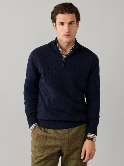 Hackett London Cable Half Zip Wool Jumper, Old Navy