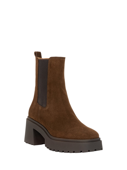 Bobbies Amara Suede Block Heel Chunky Ankle Boots, Rockies Brown - view 2, Rockies Brown