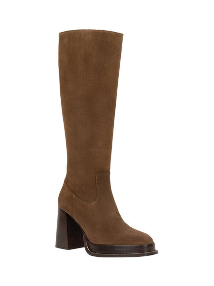 Bobbies Callie Platform Knee-High Suede Boots, Khaki Brown - view 2, Khaki Brown
