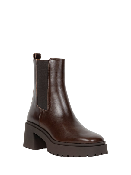 Bobbies Amara Leather Block Heel Chunky Ankle Boots, Mahogany - view 2, Mahogany