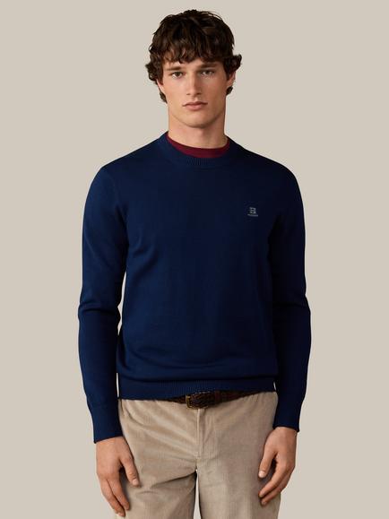 Hackett London Heritage Cotton Branded Crew Neck Jumper, Navy