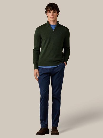 Hackett London Heritage Cotton Branded Quarter Zip Jumper - view 2, Hunter Green