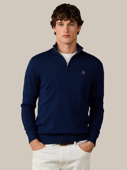 Hackett London Heritage Cotton Branded Quarter Zip Jumper, Navy