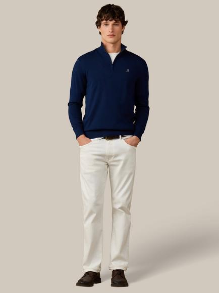Hackett London Heritage Cotton Branded Quarter Zip Jumper - view 2, Navy