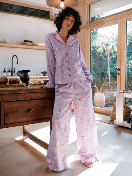 Ro&Zo Petite Dog Print Pyjamas and Eye Mask Set, Purple, Purple