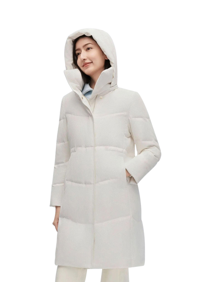 Bosideng Classic Business Knee Length Goose Down Coat, Off White Jacquard, Off White Jacquard