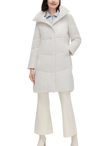 Bosideng Classic Business Knee Length Goose Down Coat, Off White Jacquard - view 2, Off White Jacquard