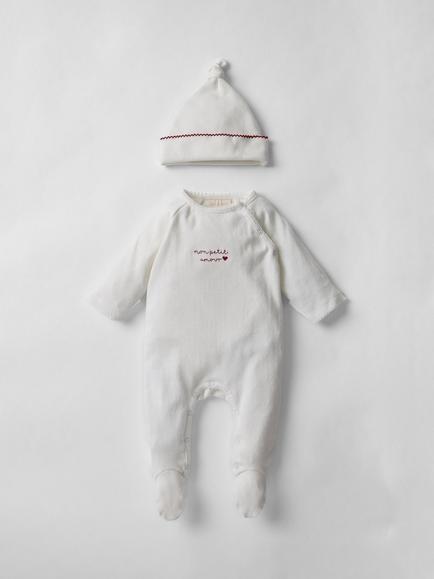 Oat & Marl Baby Pointelle Sleepsuit & Hat Set, Pure White, Pure White